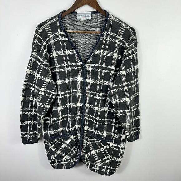Diane Von Furstenberg Cardigan Women S Plaid Retro Preppy Grunge 90s Academia - Picture 1 of 6